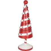 Clayre & Eef Kerstdecoratie Beeld Kerstboom Ø 12x36 cm Rood Wit Metaal