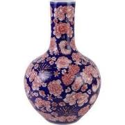 Fine Asianliving Chinese Vaas Porselein Blauw Rood Pioenen