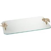 J-Line - Dienblad Blad Glas/ijzer Transparant/goud - 50x30x4cm