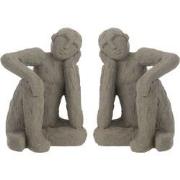 J-Line - Set Van 2 Boekensteun Zittend Cement Grijs Large - 19x25x15cm