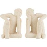 J-Line - Set Van 2 Boekensteun Zittend Cement Wit Large - 16x36x26cm