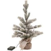 J-Line - Kerstboom Besneeuwd+led+batterij In Pot Jute Plastiek Groen S...
