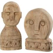 J-Line - Set Van 2 Afrikaans Maskers Hout Naturel - 6x12.5x28.5cm