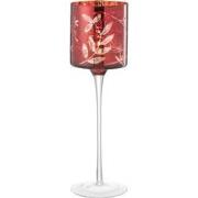 J-Line - T-lichthouder Op Voet Blaadjes Glas Rood/antiek Goud Large - ...