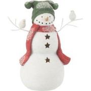 J-Line - Sneeuwman Vogels Resine Rood/green Small - 23.5x14x27.5cm