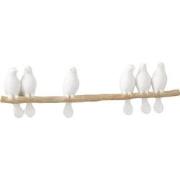 J-Line - 6 Vogels On Tak Polyresine Wit/naturel - 51x14x6cm