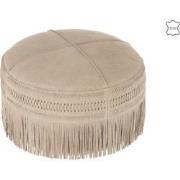 J-Line - Poef Franjes Rond Leer Lichtgrijs - 54x54x37cm