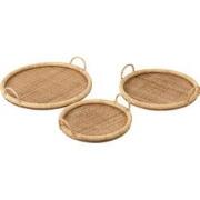 J-Line - Set Van 3 Dienbladen Ovaal Rotan/metaal Natuur - 48x48x10cm