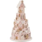 J-Line - Peperkoek Huis Roze/wit Large - 24.5x24.5x42cm