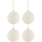 J-Line - Doos Van 4 Kerstballen Besneeuwd Glas Wit Large - 12x12x12cm