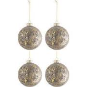 J-Line - Doos Van 4 Kerstballen Fluweel Glas Antiek Grijs/goud Medium ...