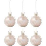J-Line - Doos Van 6 Kerstballen Kroon Pluim Licht Roze Glas Klaar Smal...