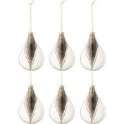 J-Line - Doos Van 6 Kerstballen Druppel Pauwenveer Glas Transparant Sm...