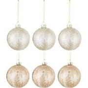 J-Line - Doos Van 6 Kerstballen 3+3 Blaadjes Glas Transparant Beige/go...