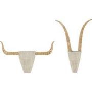 J-Line - Set Van Twee Wanddecoratie Stier Sparhout/riet Wit/naturel - ...