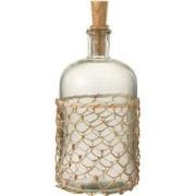 J-Line - Fles Breiwerk Kurk Glas/hout/riet Transparant - 15x15x32cm