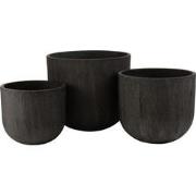 J-Line - Set Van 3 Bloempotten Rond Keramiek Hoog Zwart - 50x50x43.5cm