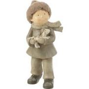 J-Line - Jongen Winter Hond Resine Mix - 16.5x13.5x37cm