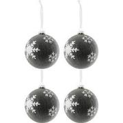 J-Line - Doos Van 4 Kerstbal Parels+sneeuwvlok Glas Grijs Donker/wit L...