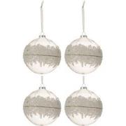 J-Line - Doos Van 4 Kerstballen Suiker Midden Diamanten Lijn Glas Klaa...