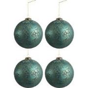 J-Line - Doos Van 4 Kerstballen Glas Mat Antiek Azuur Large - 28x28x13...