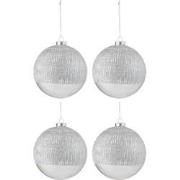 J-Line - Doos Van 4 Kerstbal Lijn Glas Transparant Zilver Large - 12x1...