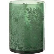 J-Line - Windlicht Bloemen Glas Mat Groen Extra Large - 18x18x24cm
