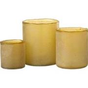 J-Line - Set Van Drie Theelichthouder Ruby Glas Geel - 13x13x15cm