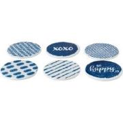 J-Line - Doos Van 6 Onderzetters Print Porselein Blauw/wit - 9.7x9.7x0...