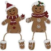 Clayre & Eef Kerstdecoratie Gingerbread man 7x2x13/ 6x2x12 cm Bruin Ku...