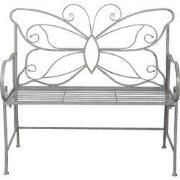 Clayre & Eef Tuinbank  108x55x99 cm Grijs Ijzer Rechthoek Vlinder Bank...