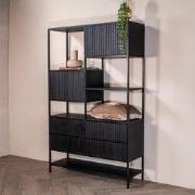 Vakkenkast Zwart Mangohout - 120x40x190cm - Kast Roman
