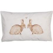 Clayre & Eef Kussenhoes  30x50 cm Wit Polyester Konijnen Sierkussenhoe...