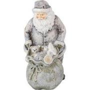 Clayre & Eef Beeld Kerstman 10x7x13 cm Grijs Wit Polyresin Kerstdecora...
