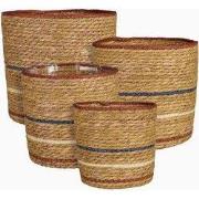 Mica Decorations Mand Rachel - 25x25x25 cm - Zeegras - Rood- Set van 4
