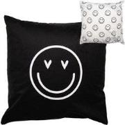 Clayre & Eef Kussenhoes 45x45 cm Zwart Wit Polyester Smile