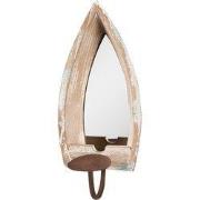 Clayre & Eef Spiegel  15x17x36 cm Beige Hout Glas Kandelaar
