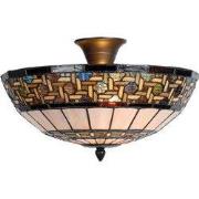 LumiLamp Plafondlamp Tiffany  Ø 40x23 cm  Bruin Beige Metaal Glas Half...
