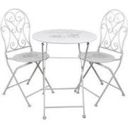 Clayre & Eef Bistroset Bistrotafel Bistrostoel 3-delig  Ø 60x70 Wit Ij...
