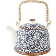 Clayre & Eef Theepot met Filter  700 ml Blauw Keramiek Rond Bloemen Th...