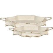 Clayre & Eef Decoratie Dienblad Set van 2  61 cm Wit Ijzer Achthoek Se...