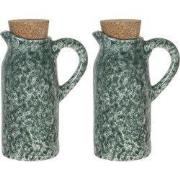 Clayre & Eef Olie en Azijnstel set van 2  8x6x14 cm Groen Keramiek Ron...