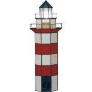 LumiLamp Tiffany Tafellamp Vuurtoren 21x56 cm Rood Wit Glas Zeshoek Ti...