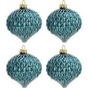 Clayre & Eef Kerstbal Set van 4  Ø 8 cm Blauw Glas Rond Kerstboomversi...