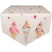 Clayre & Eef Tafelloper  50x160 cm Beige Roze Katoen Ijsjes Tafelkleed