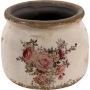 Clayre & Eef Bloempot  Ø 10x9 cm Roze Beige Keramiek Rond Bloemen Bloe...