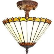LumiLamp Plafondlamp Tiffany  Ø 29x30 cm Beige Bruin Glas Kunststof Pl...