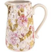 Clayre & Eef Decoratie Kan  20x14x23 cm Roze Beige Keramiek Bloemen Wa...