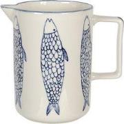 Clayre & Eef Decoratie Kan  1500 ml Beige Keramiek Rond Vissen Waterka...