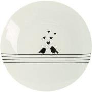 Clayre & Eef Dinerbord  Ø 26 cm Wit Zwart Porselein Rond Harten Vogels...